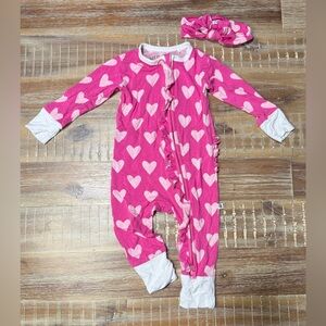 Little Bum Bums Pink Bamboo Ruffle 2 way zipper sleeper zippy and headband heart